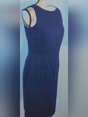 Laura Ashley|Womens Dark Navy Blue Sleeveless Sheath Shift Wool Evening Dress 6